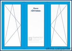 Трехстворчатое левое поворотно откидное – глухое – правое поворотно откидное окно Оптима